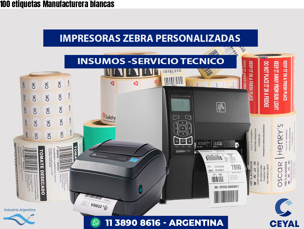 100 etiquetas Manufacturera blancas