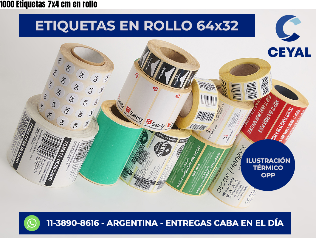 1000 Etiquetas 7×4 cm en rollo