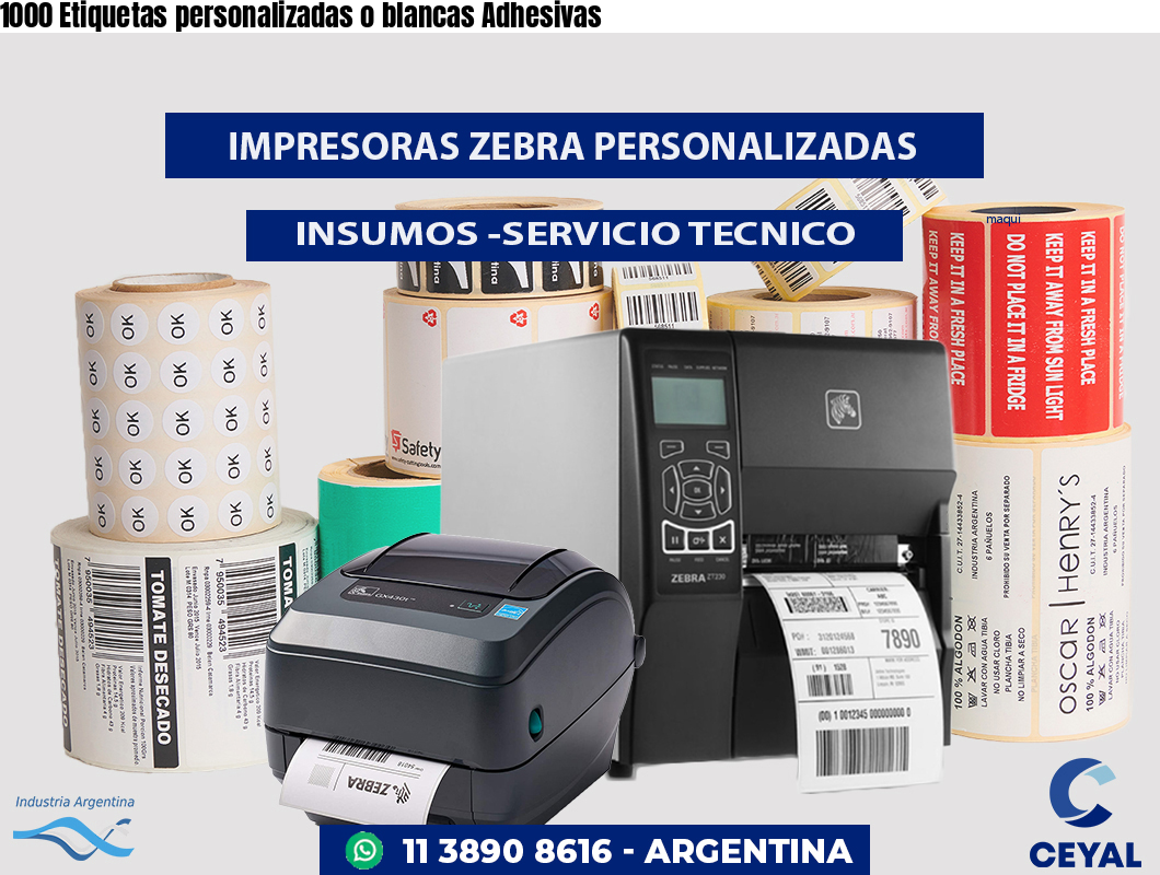1000 Etiquetas personalizadas o blancas Adhesivas 