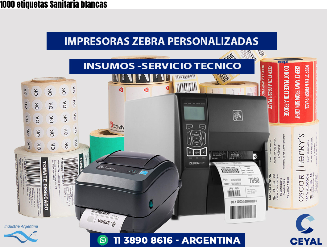 1000 etiquetas Sanitaria blancas