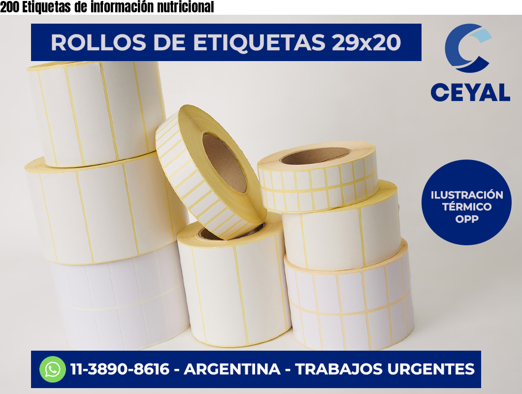200 Etiquetas de información nutricional