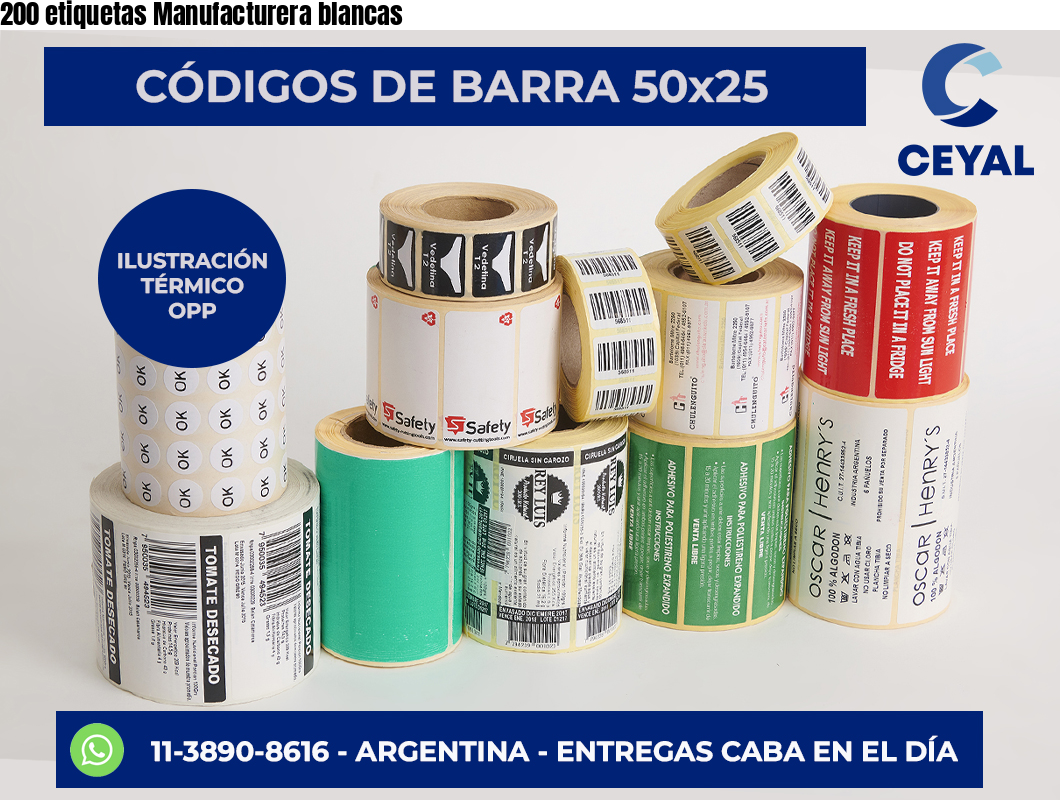 200 etiquetas Manufacturera blancas