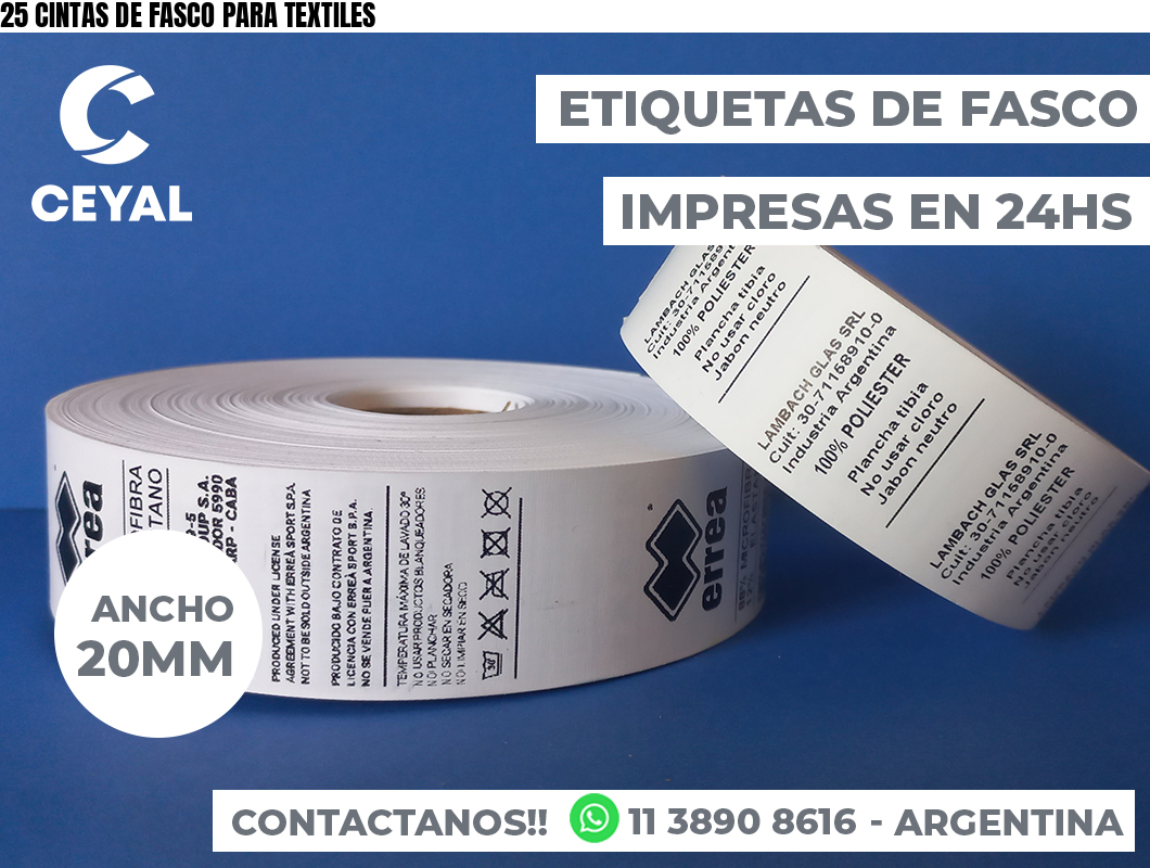25 CINTAS DE FASCO PARA TEXTILES