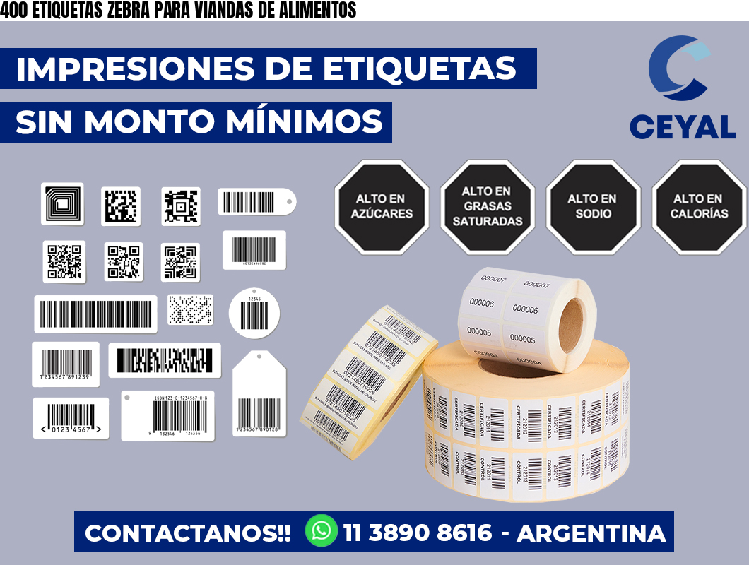400 ETIQUETAS ZEBRA PARA VIANDAS DE ALIMENTOS