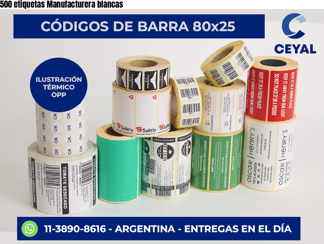 500 etiquetas Manufacturera blancas