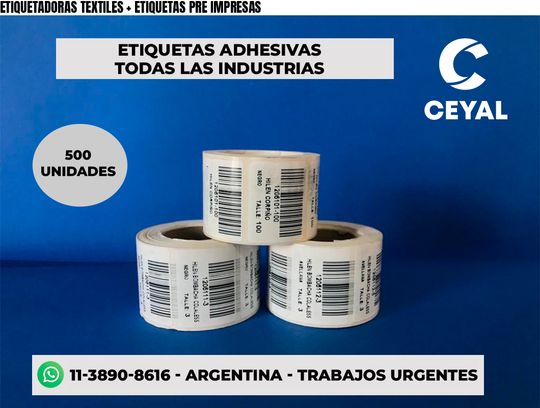 ETIQUETADORAS TEXTILES + ETIQUETAS PRE IMPRESAS