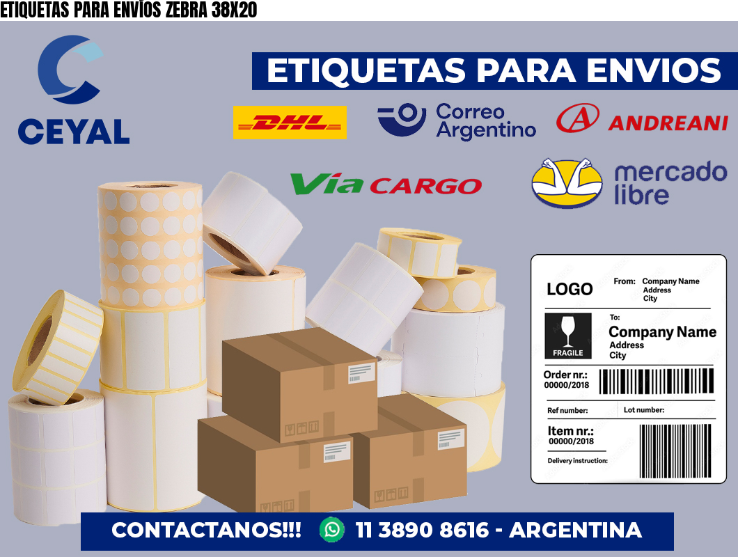 ETIQUETAS PARA ENVÍOS ZEBRA 38X20