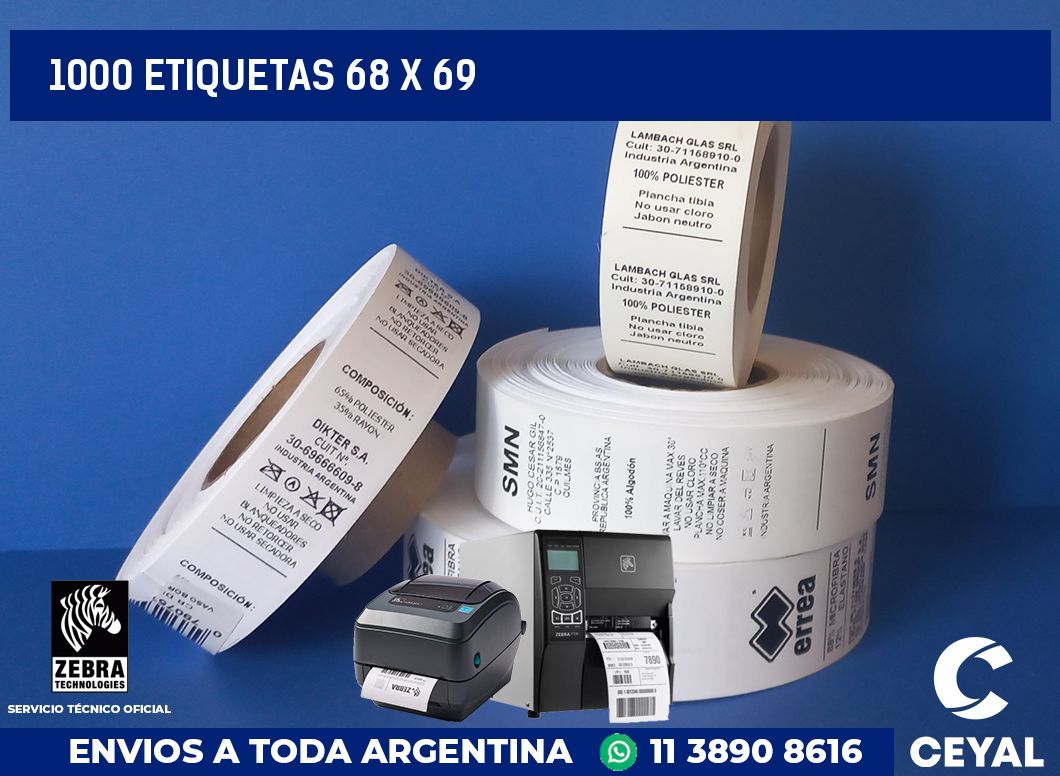 1000 etiquetas 68 x 69