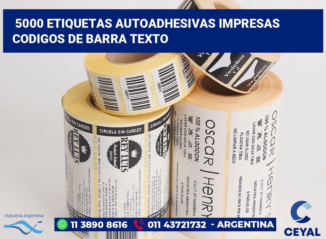 5000 Etiquetas autoadhesivas impresas codigos de barra texto