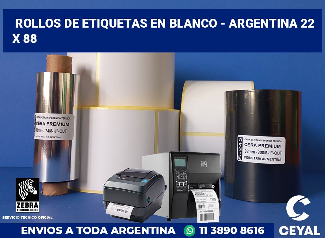 Rollos de etiquetas en blanco - Argentina 22 x 88