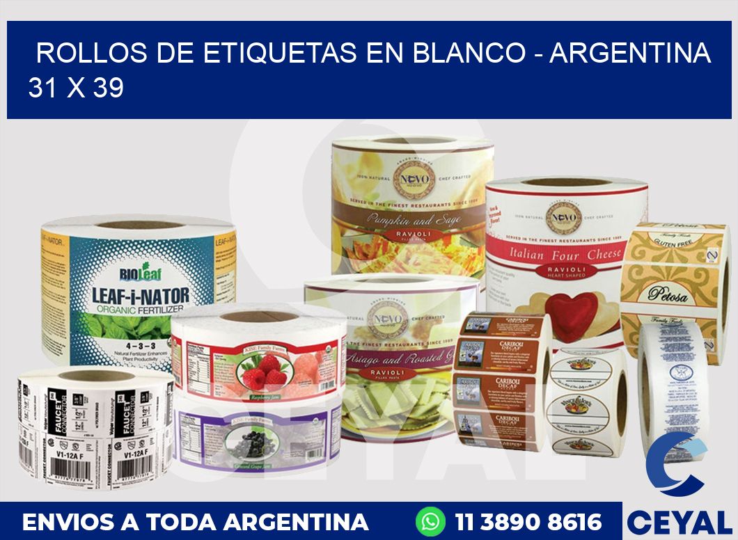Rollos de etiquetas en blanco – Argentina 31 x 39