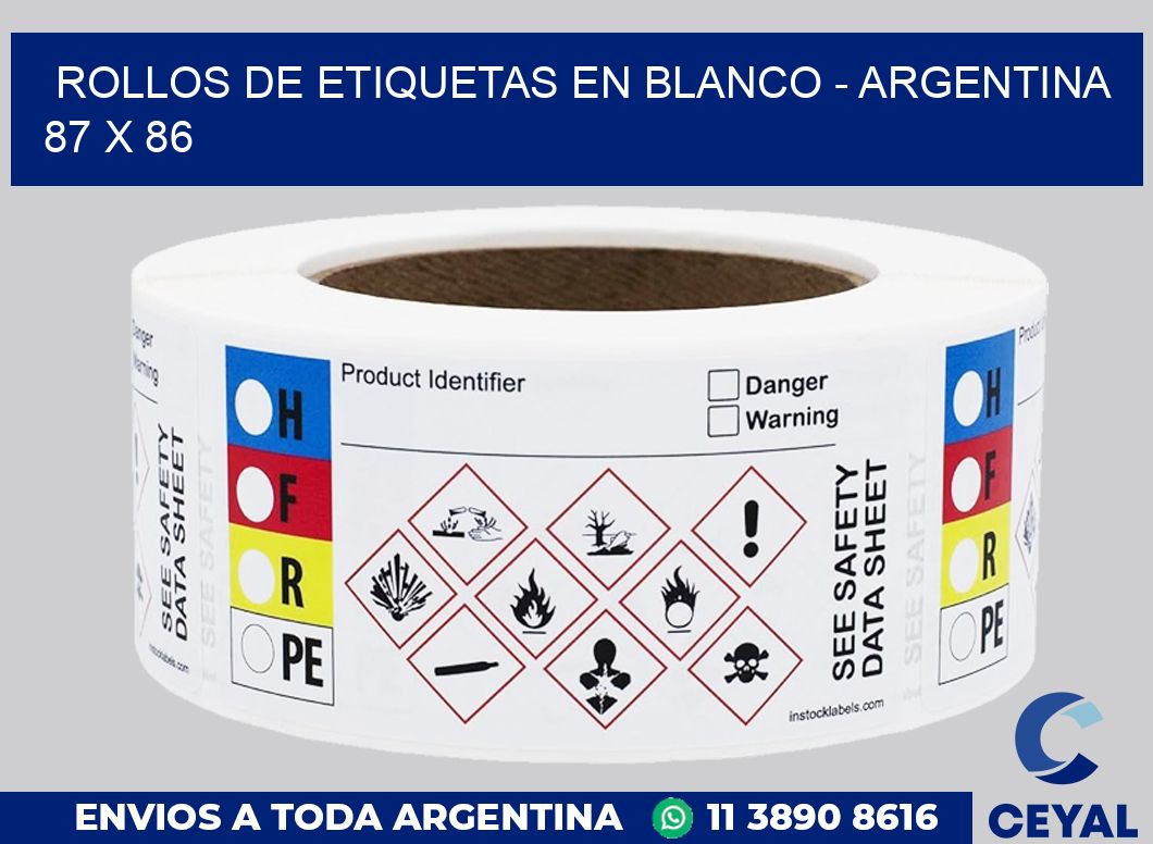 Rollos de etiquetas en blanco – Argentina 87 x 86