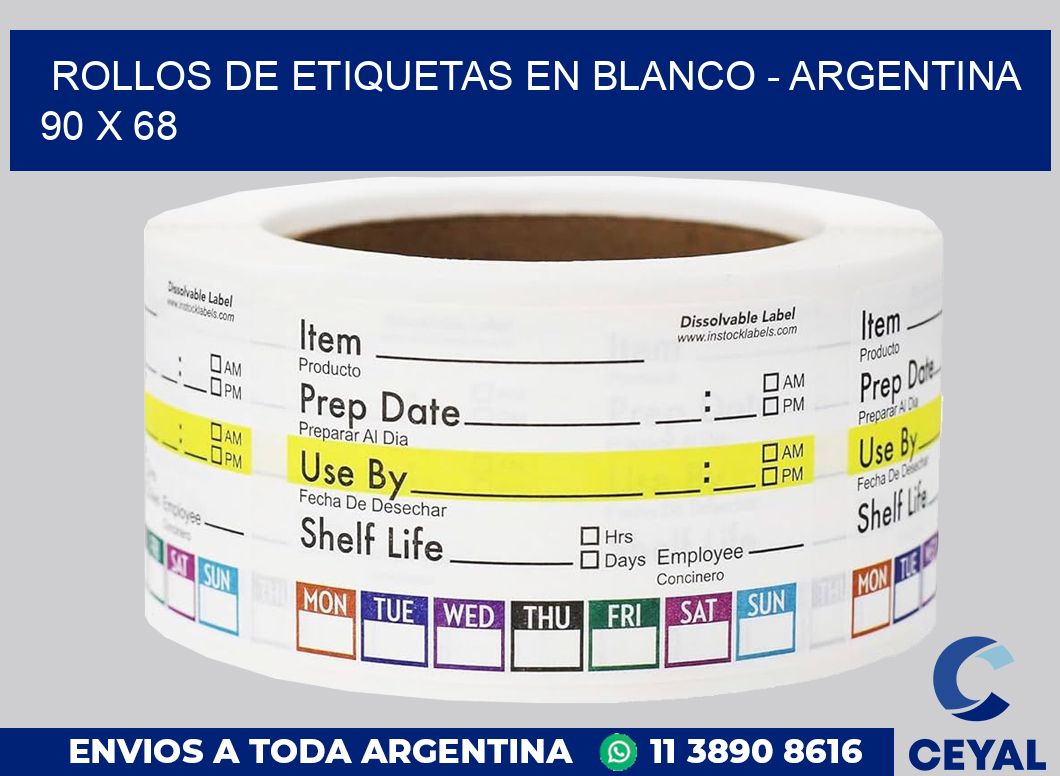 Rollos de etiquetas en blanco – Argentina 90 x 68