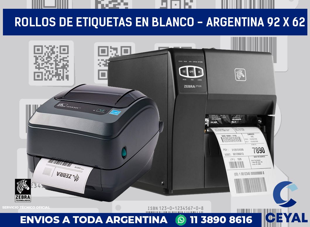 Rollos de etiquetas en blanco - Argentina 92 x 62