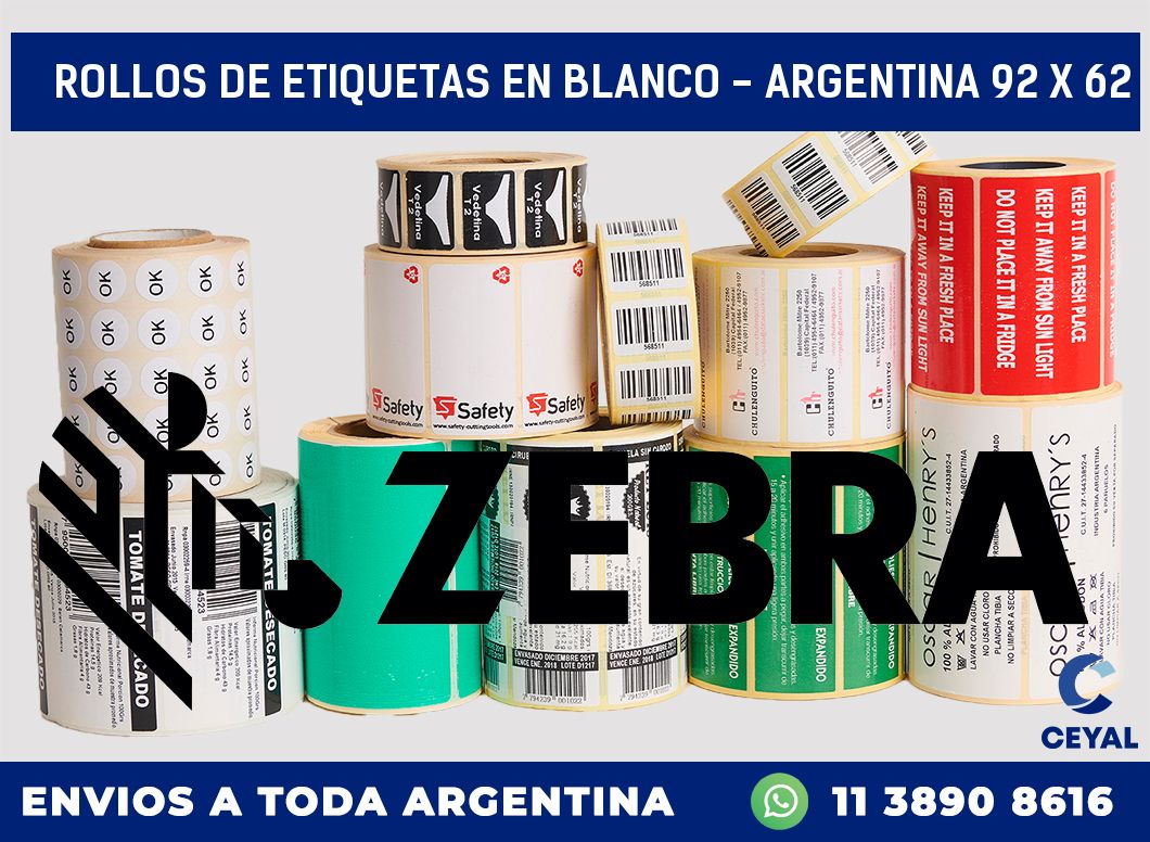 Rollos de etiquetas en blanco - Argentina 92 x 62