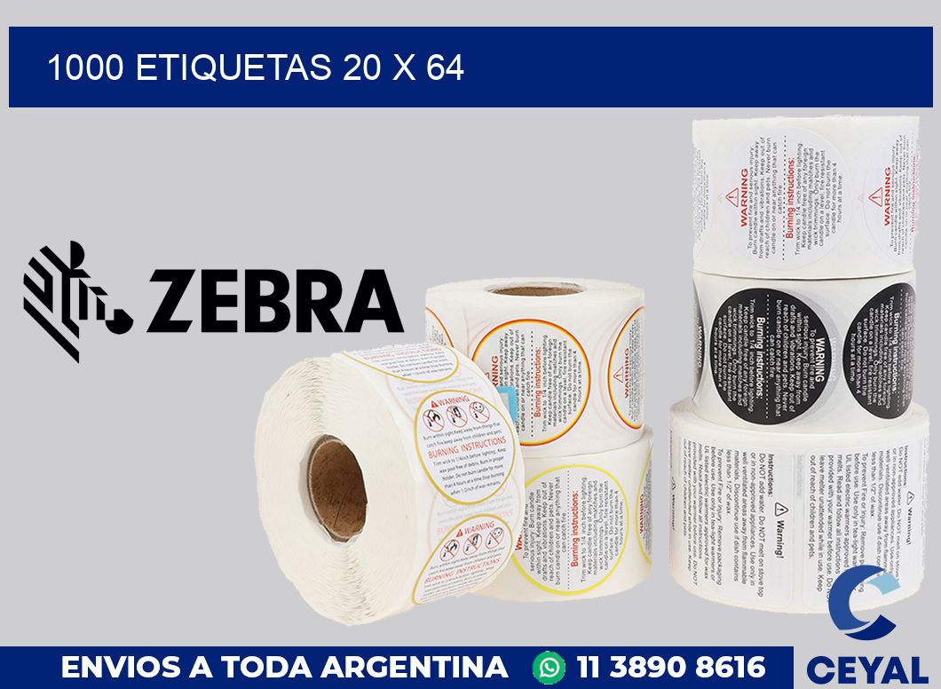 1000 etiquetas 20 x 64