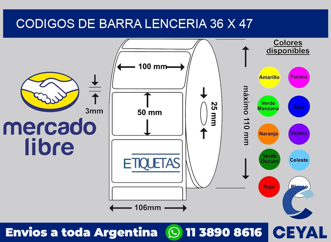 Codigos de barra lenceria 36 x 47