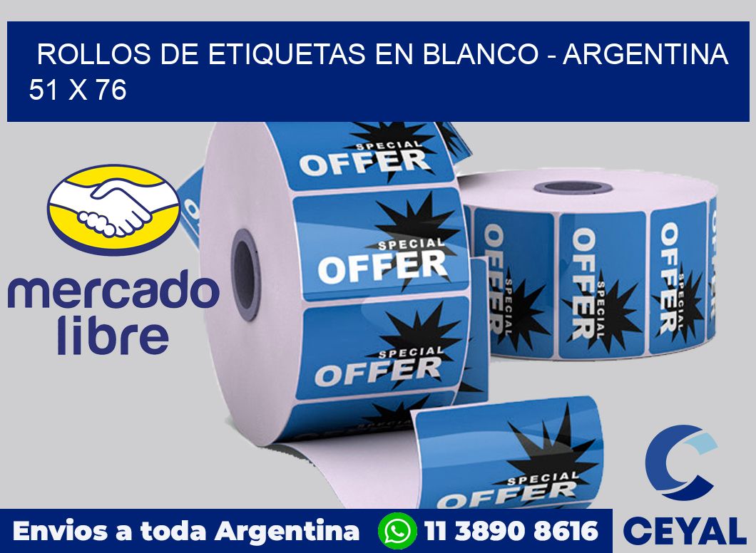 Rollos de etiquetas en blanco - Argentina 51 x 76