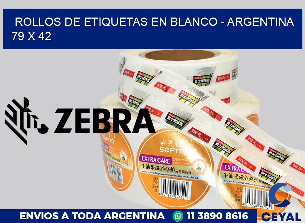 Rollos de etiquetas en blanco - Argentina 79 x 42