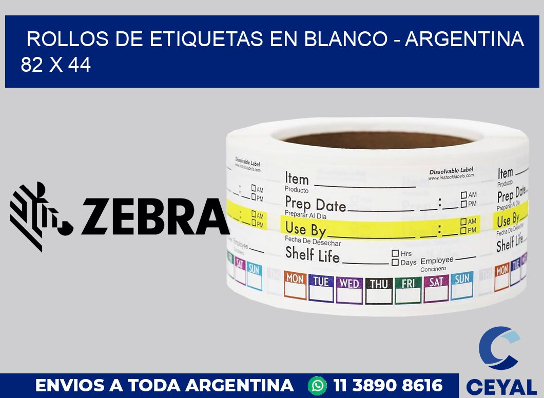 Rollos de etiquetas en blanco - Argentina 82 x 44