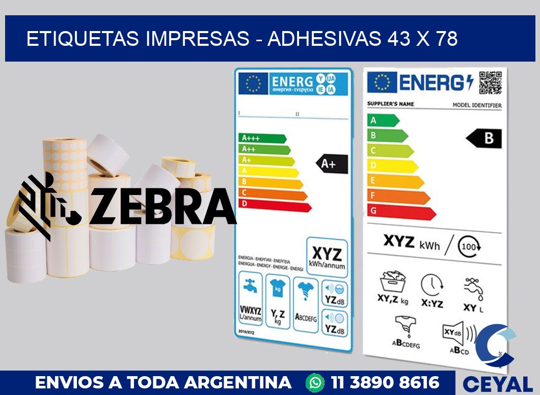 etiquetas impresas - Adhesivas 43 x 78