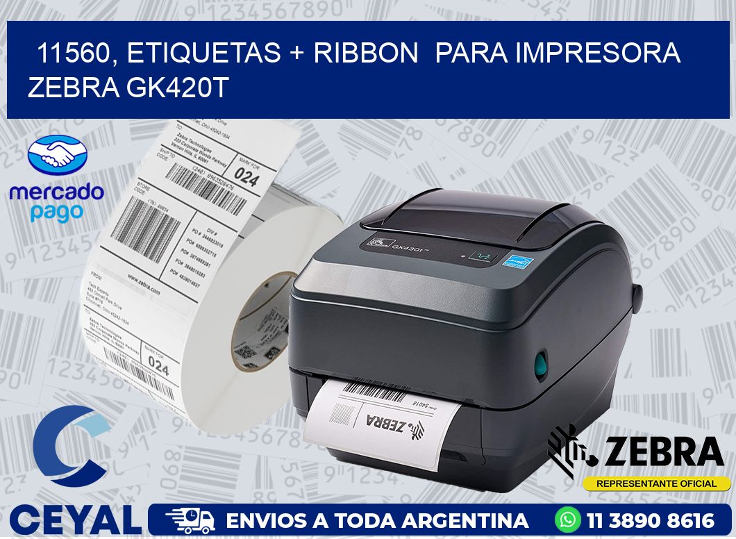 11560, etiquetas + ribbon  para impresora zebra GK420T