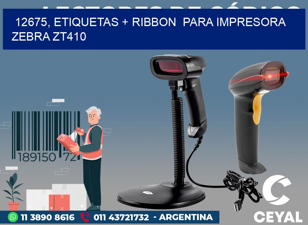 12675, etiquetas + ribbon  para impresora zebra ZT410