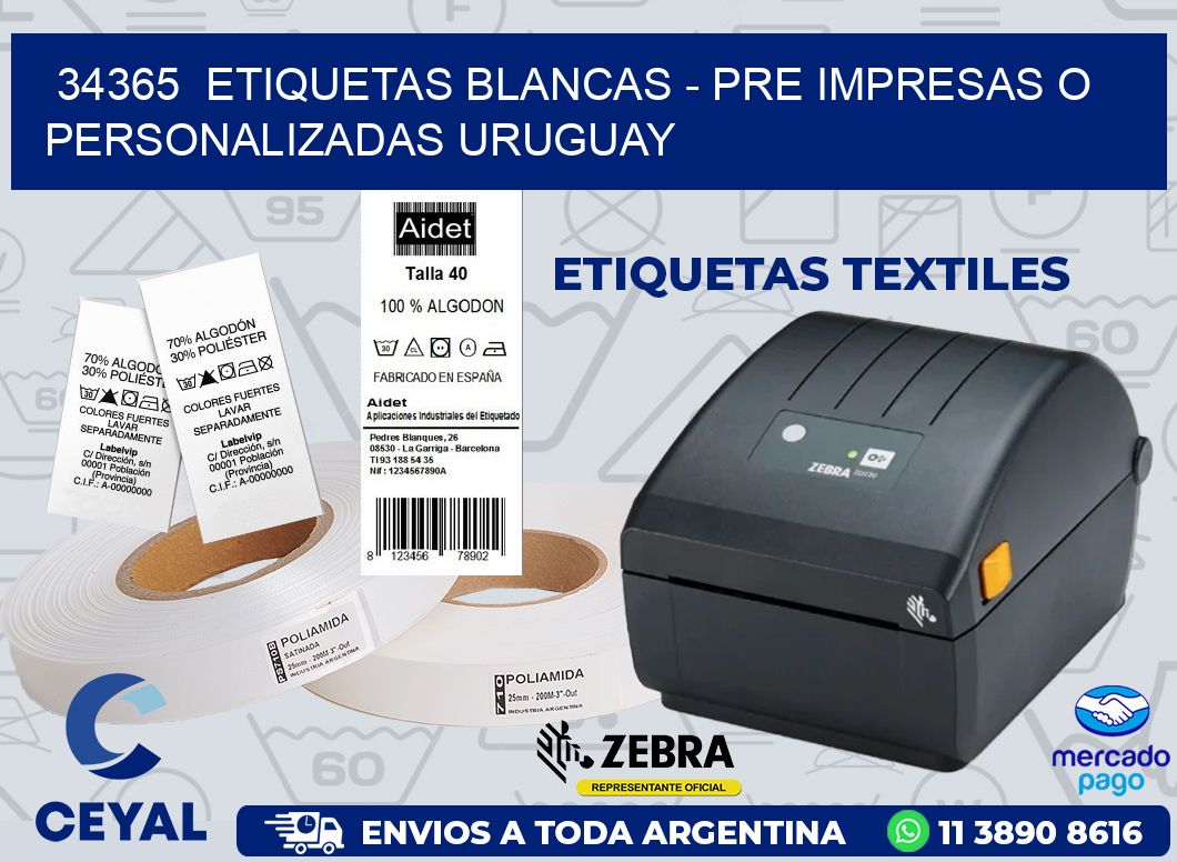 34365  ETIQUETAS BLANCAS - PRE IMPRESAS O PERSONALIZADAS URUGUAY