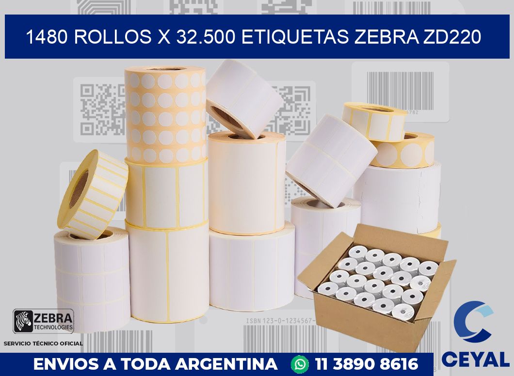 1480 Rollos x 32.500 etiquetas zebra zd220