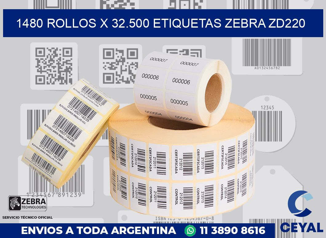 1480 Rollos x 32.500 etiquetas zebra zd220