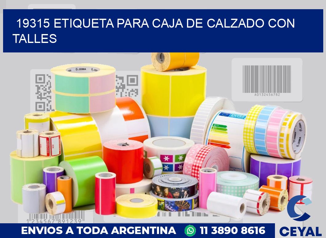 19315 ETIQUETA PARA CAJA DE CALZADO CON TALLES