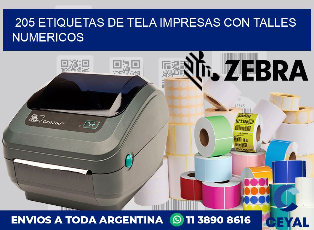 205 ETIQUETAS DE TELA IMPRESAS CON TALLES NUMERICOS