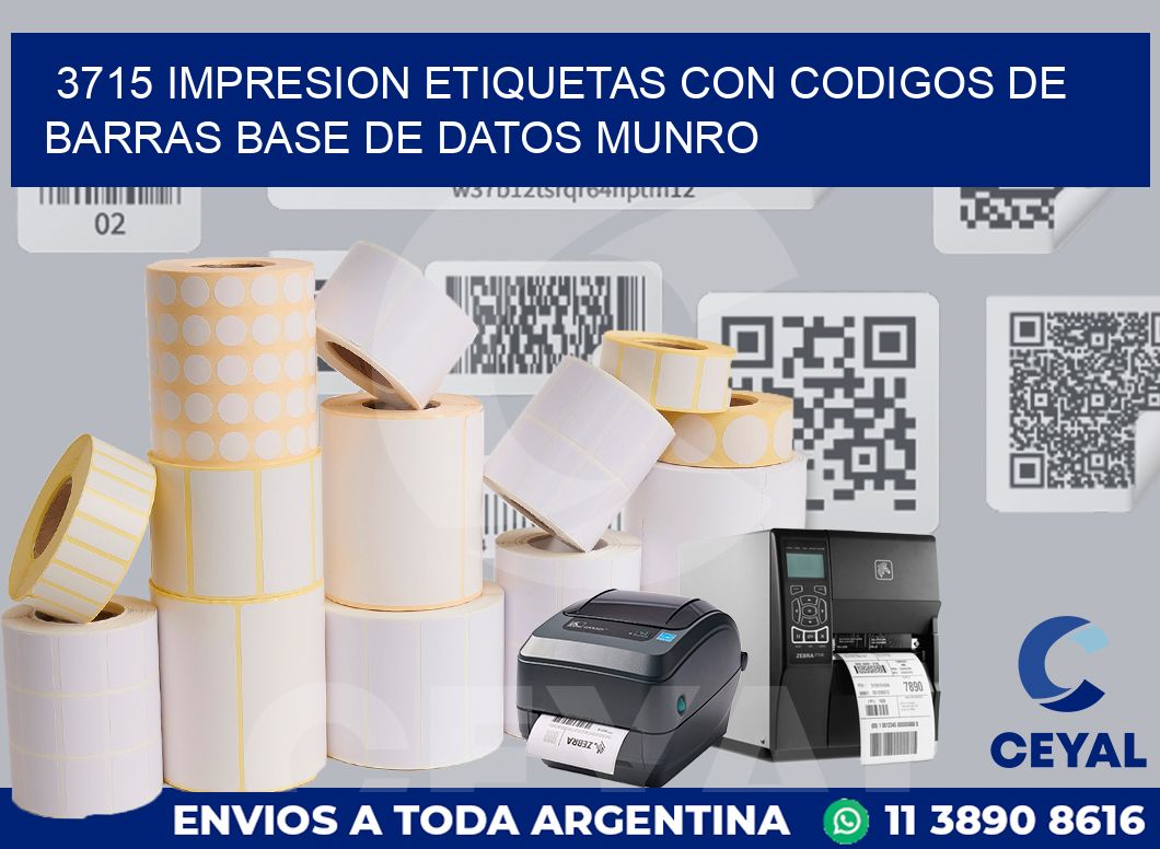 3715 IMPRESION ETIQUETAS CON CODIGOS DE BARRAS BASE DE DATOS MUNRO