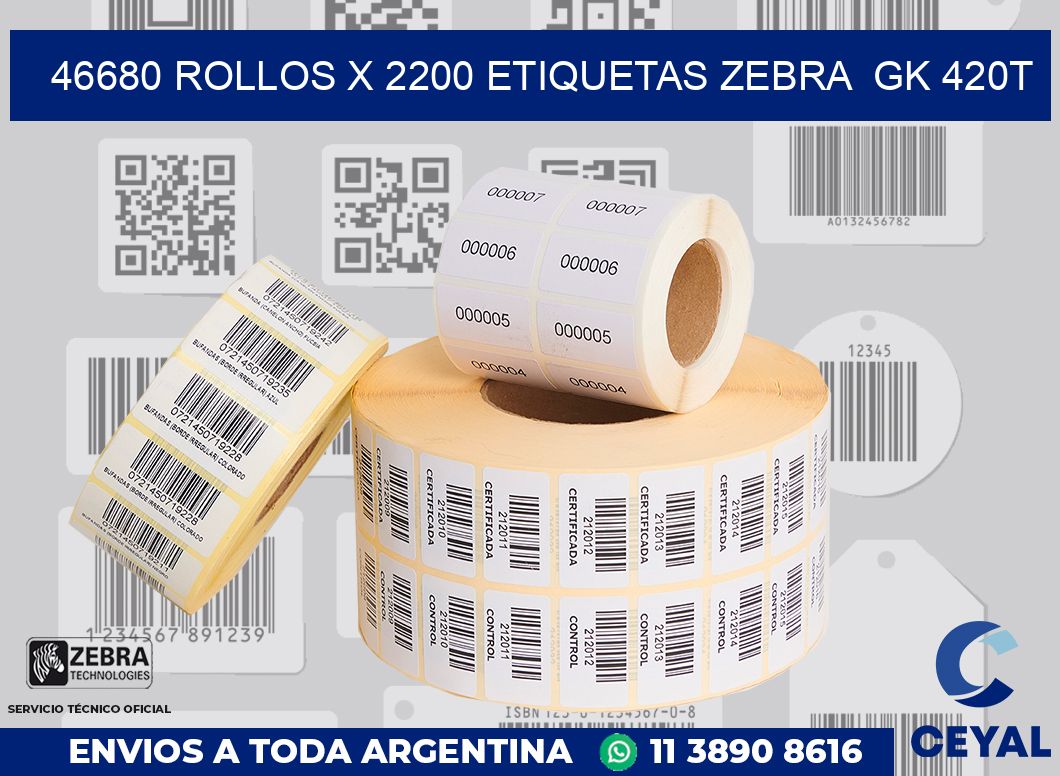 46680 Rollos x 2200 etiquetas zebra  gk 420t
