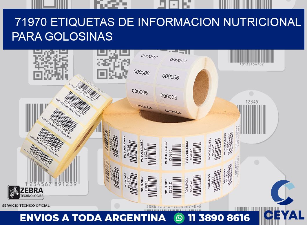 71970 ETIQUETAS DE INFORMACION NUTRICIONAL PARA GOLOSINAS