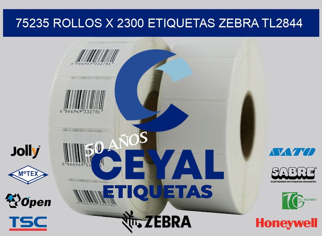 75235 Rollos x 2300 etiquetas zebra tl2844