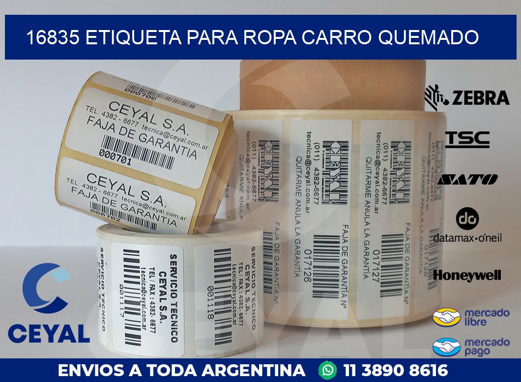 16835 ETIQUETA PARA ROPA CARRO QUEMADO