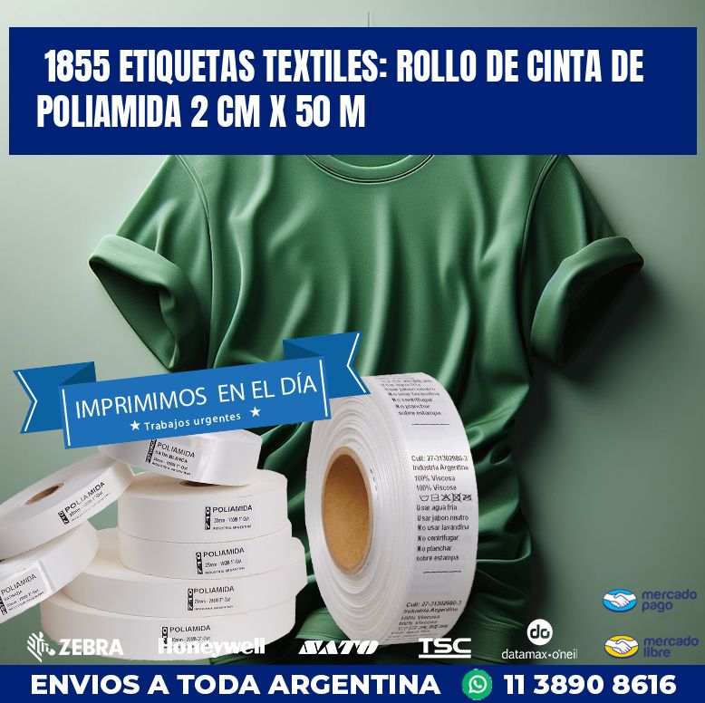 1855 ETIQUETAS TEXTILES: ROLLO DE CINTA DE POLIAMIDA 2 CM X 50 M