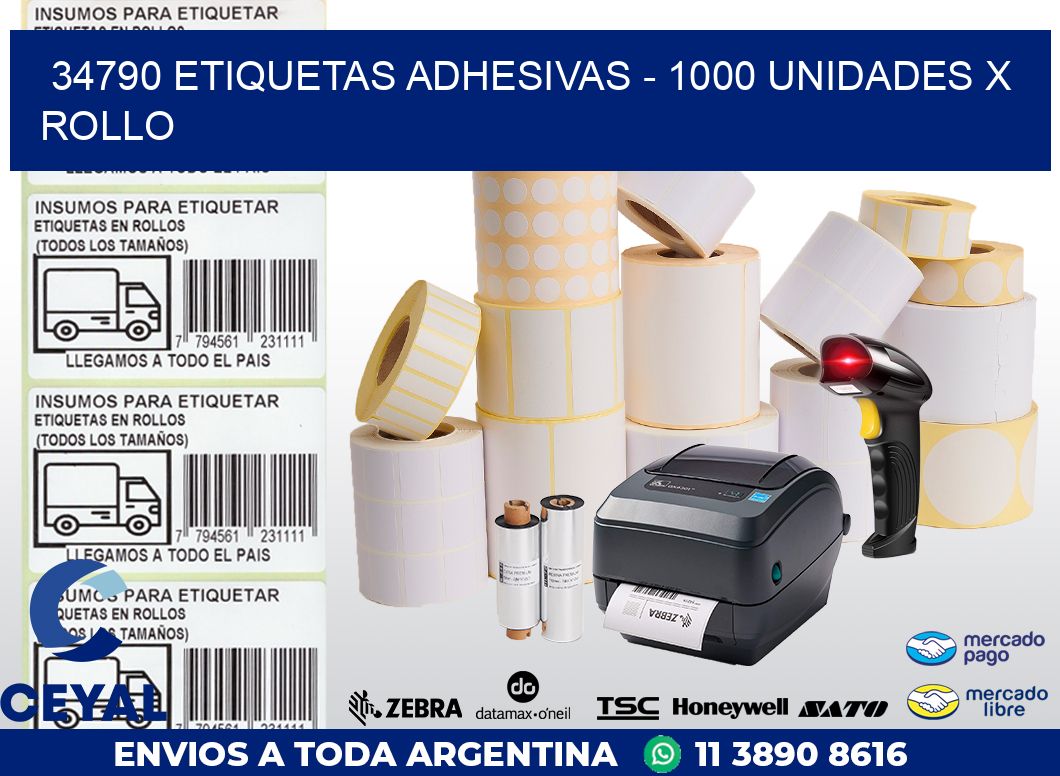 34790 ETIQUETAS ADHESIVAS - 1000 UNIDADES X ROLLO
