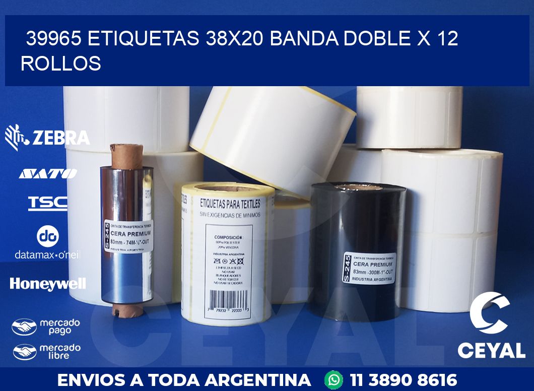 39965 ETIQUETAS 38X20 BANDA DOBLE X 12 ROLLOS