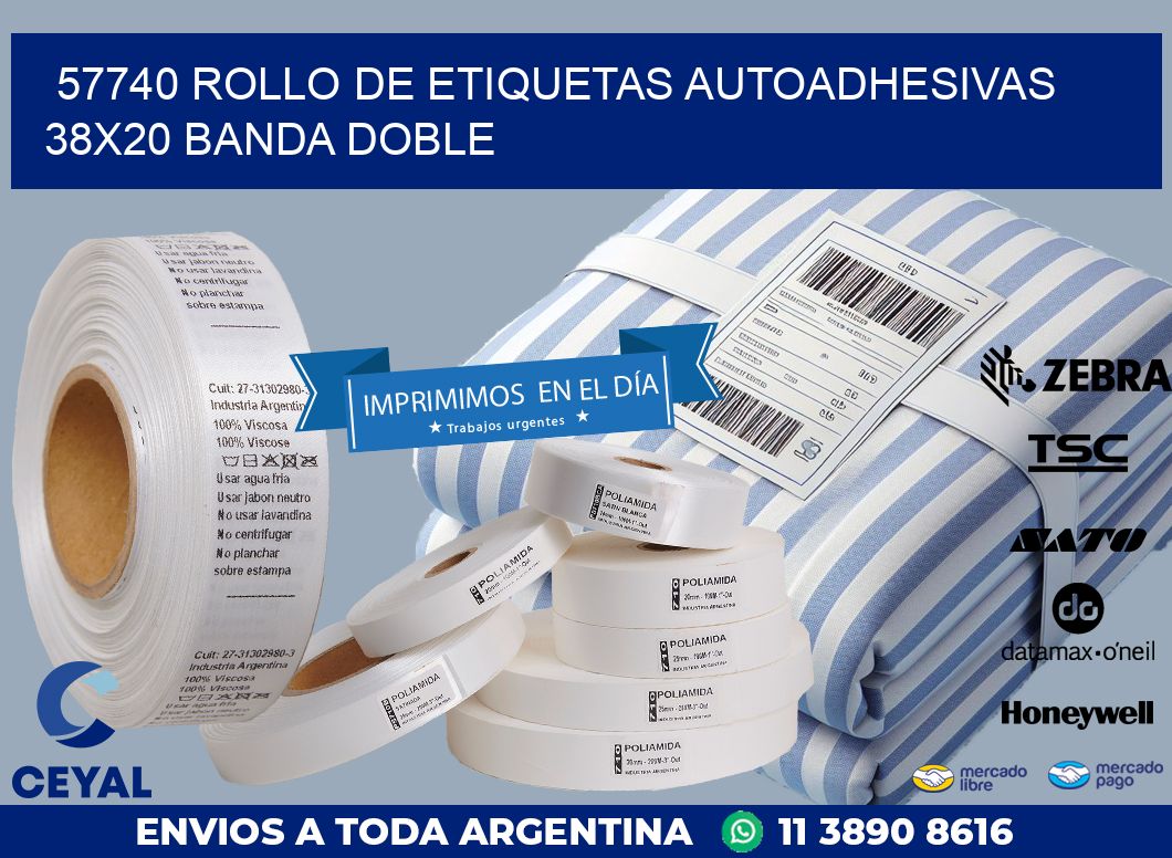 57740 ROLLO DE ETIQUETAS AUTOADHESIVAS 38X20 BANDA DOBLE