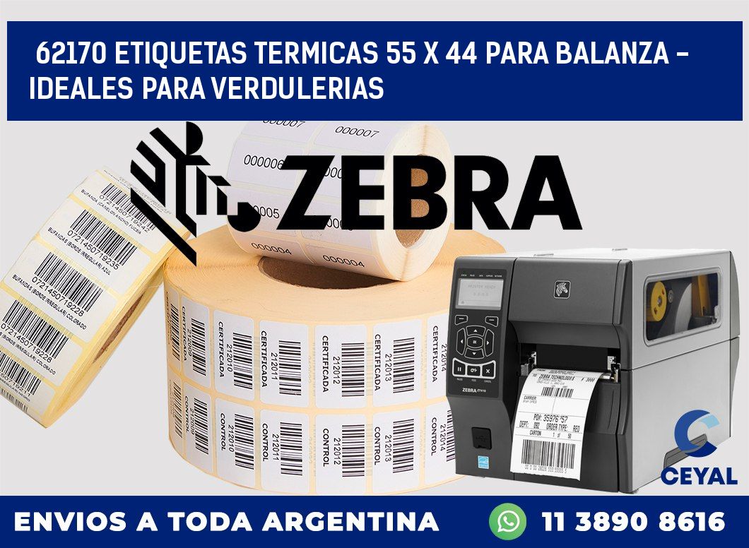 62170 ETIQUETAS TERMICAS 55 X 44 PARA BALANZA - IDEALES PARA VERDULERIAS
