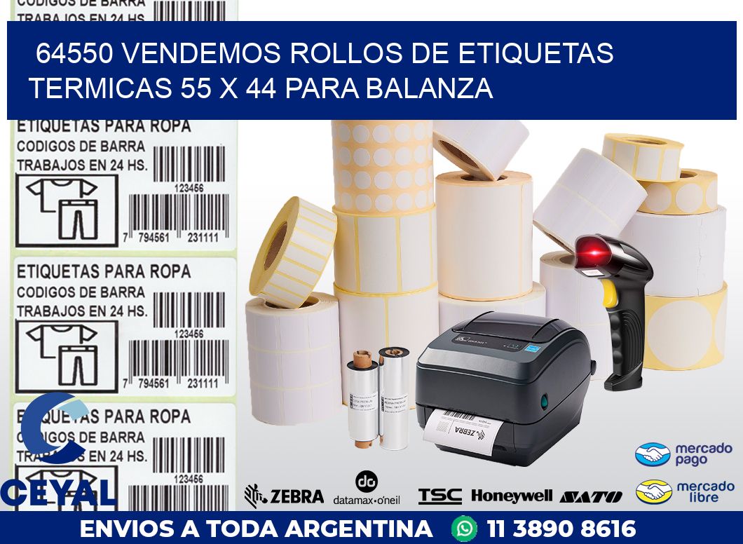 64550 VENDEMOS ROLLOS DE ETIQUETAS TERMICAS 55 X 44 PARA BALANZA