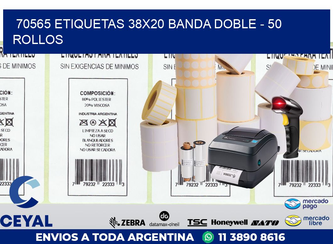 70565 ETIQUETAS 38X20 BANDA DOBLE - 50 ROLLOS