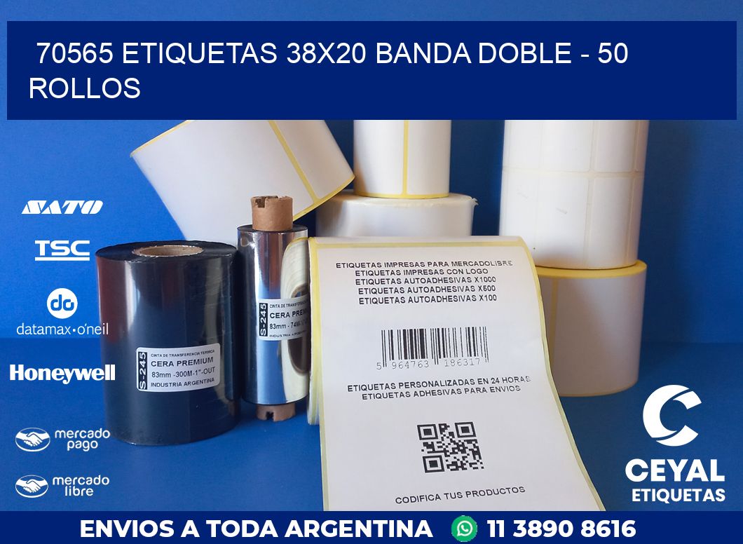 70565 ETIQUETAS 38X20 BANDA DOBLE - 50 ROLLOS