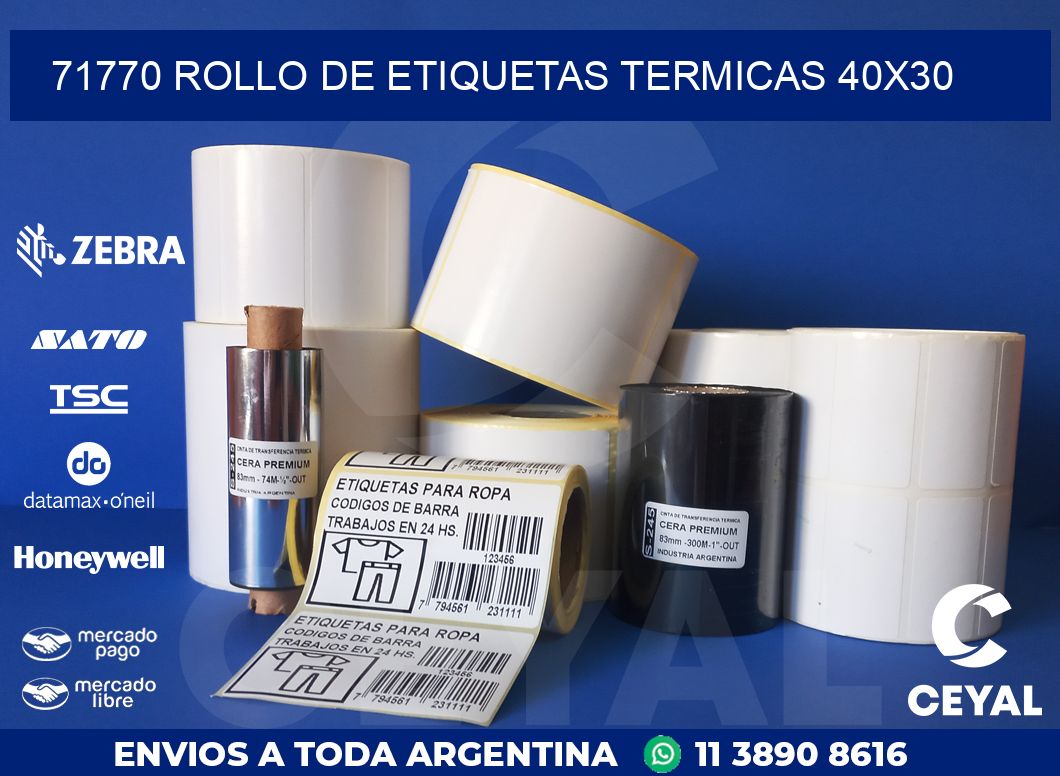 71770 ROLLO DE ETIQUETAS TERMICAS 40X30