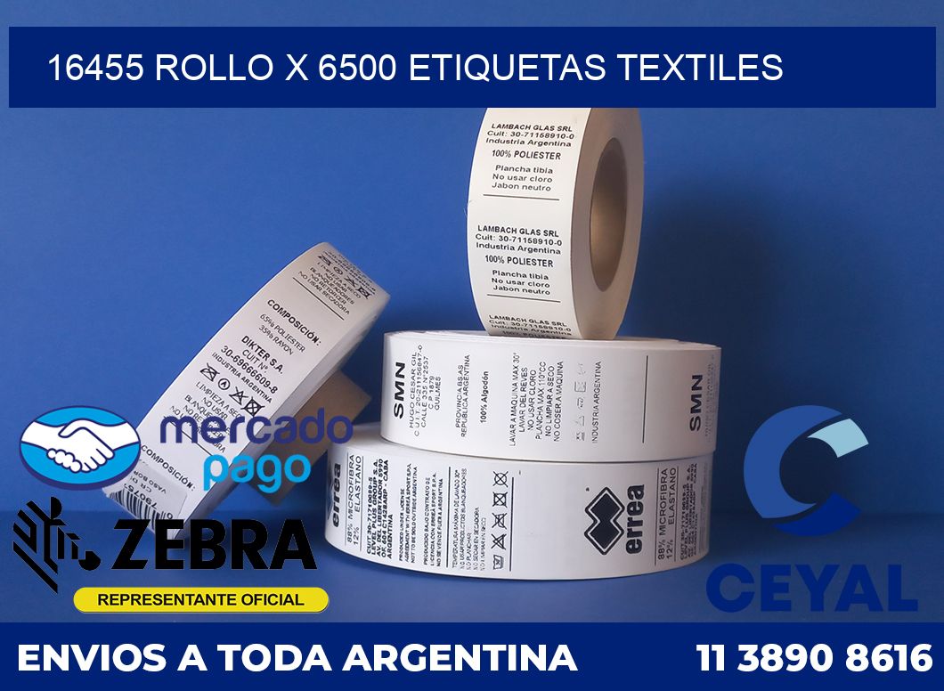 16455 ROLLO X 6500 ETIQUETAS TEXTILES