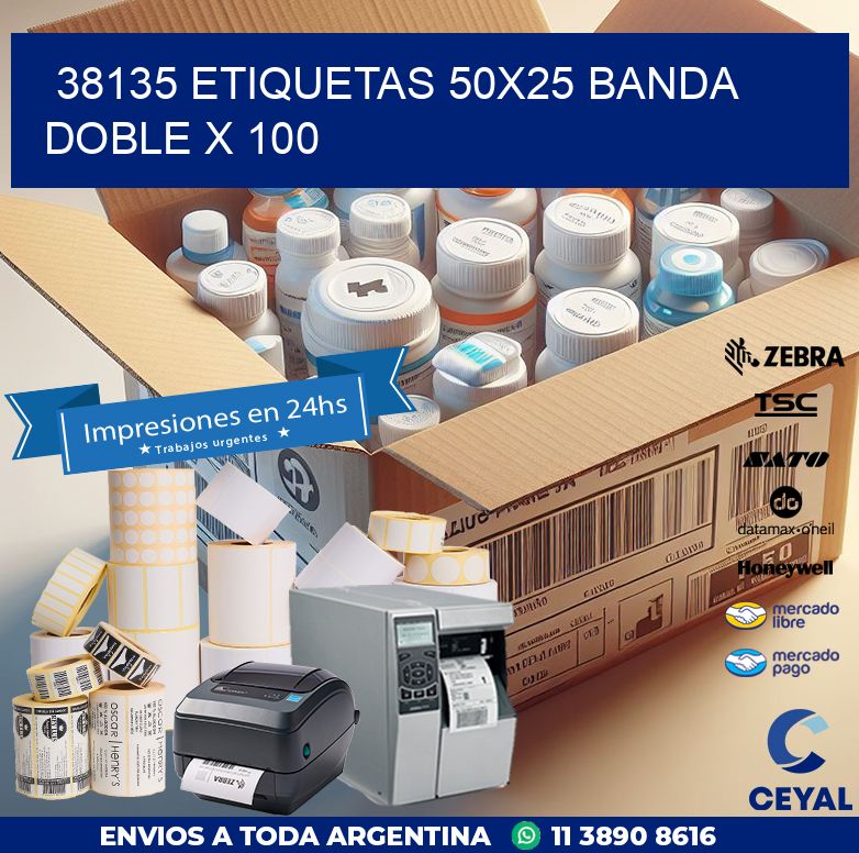 38135 ETIQUETAS 50X25 BANDA DOBLE X 100