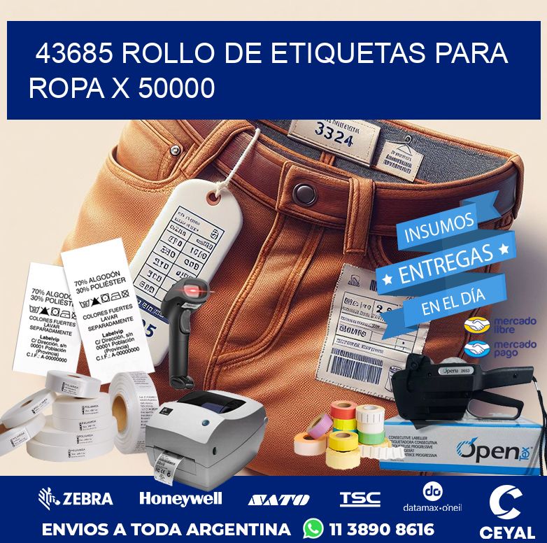 43685 ROLLO DE ETIQUETAS PARA ROPA X 50000
