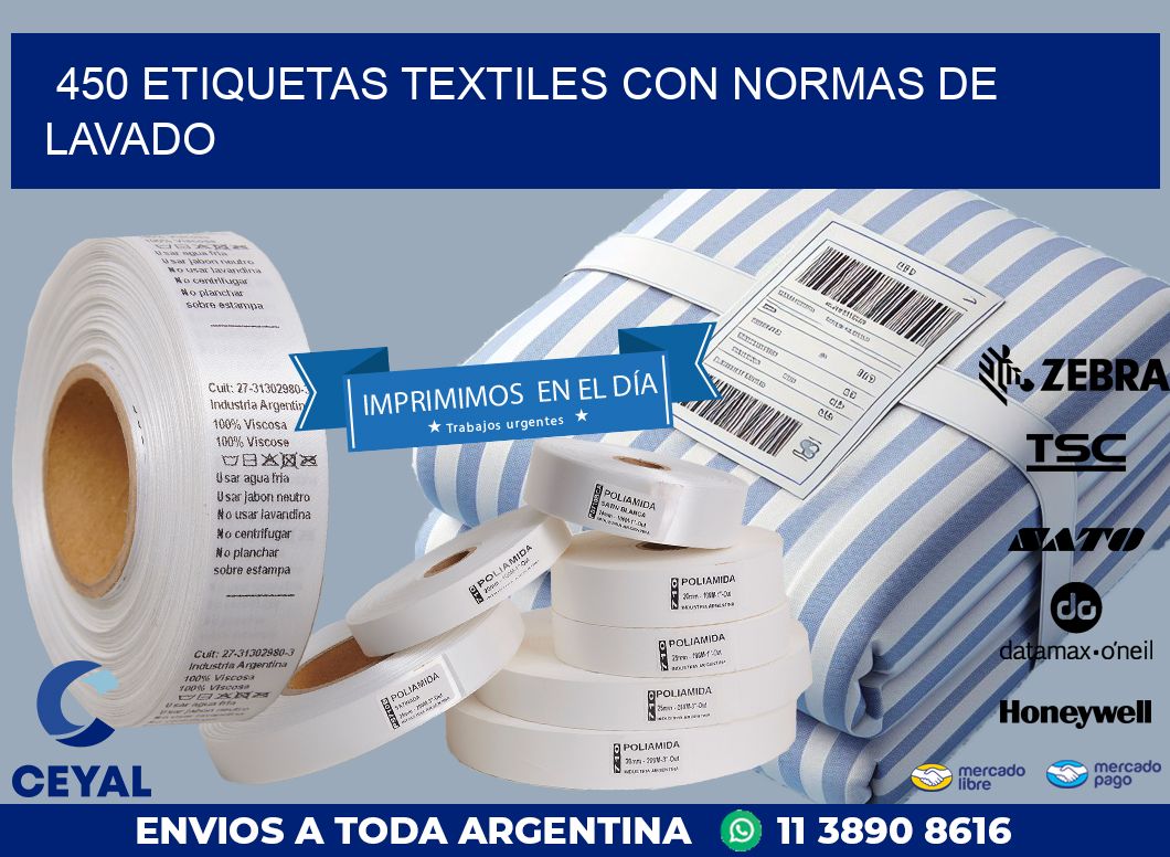 450 ETIQUETAS TEXTILES CON NORMAS DE LAVADO